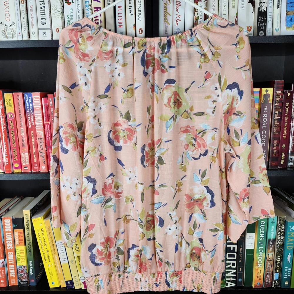 Hope & Harlow Floral Peach Lace Sleeve Blouse Large - Picture 6 of 6